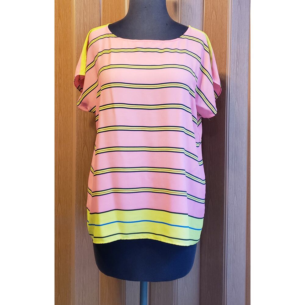 LOFT size XS pink & yellow striped blouse